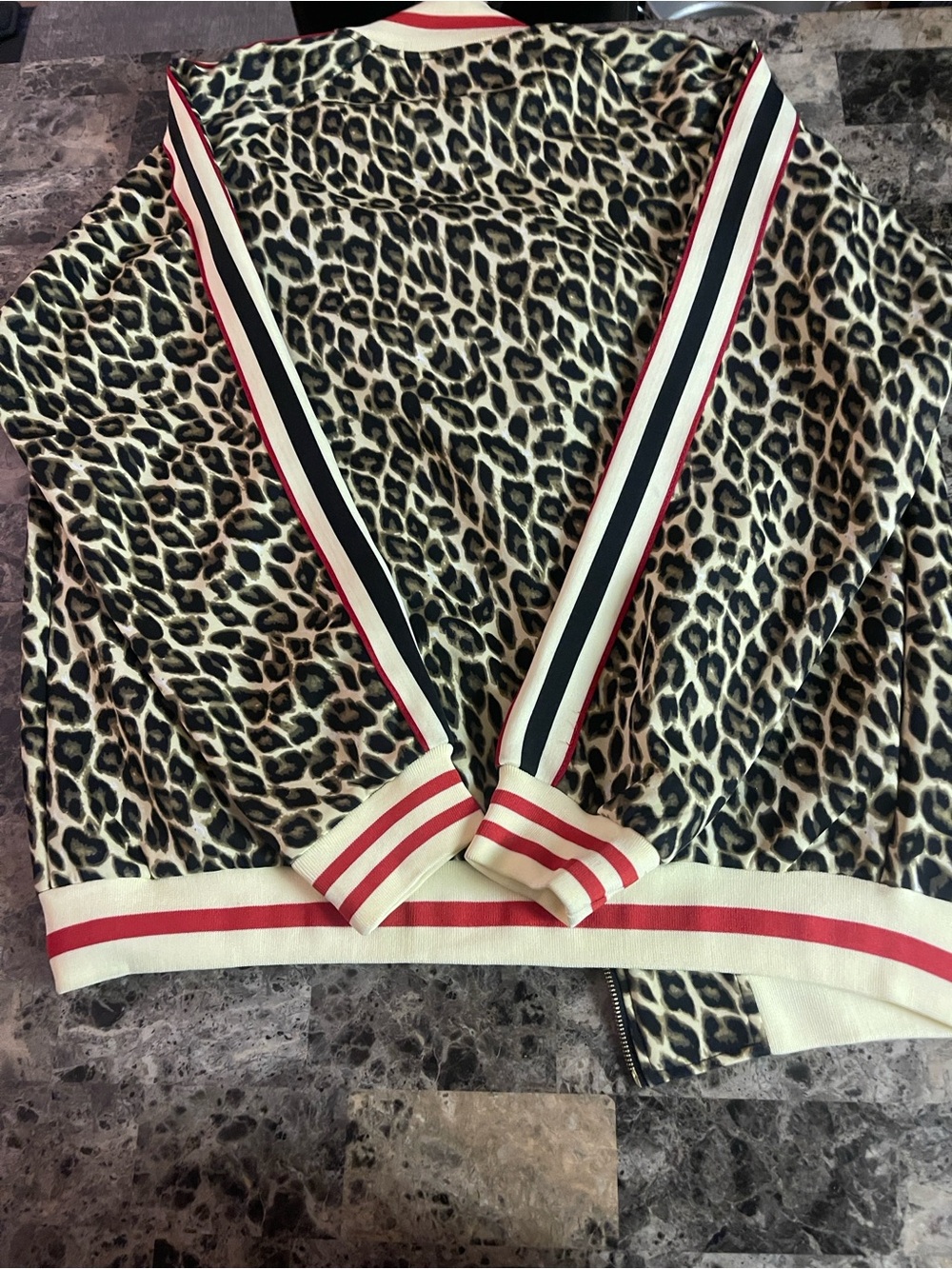 Leopard-Print Bomber Jacket with Red-Trimmed Ribbing - Picture 3 of 4